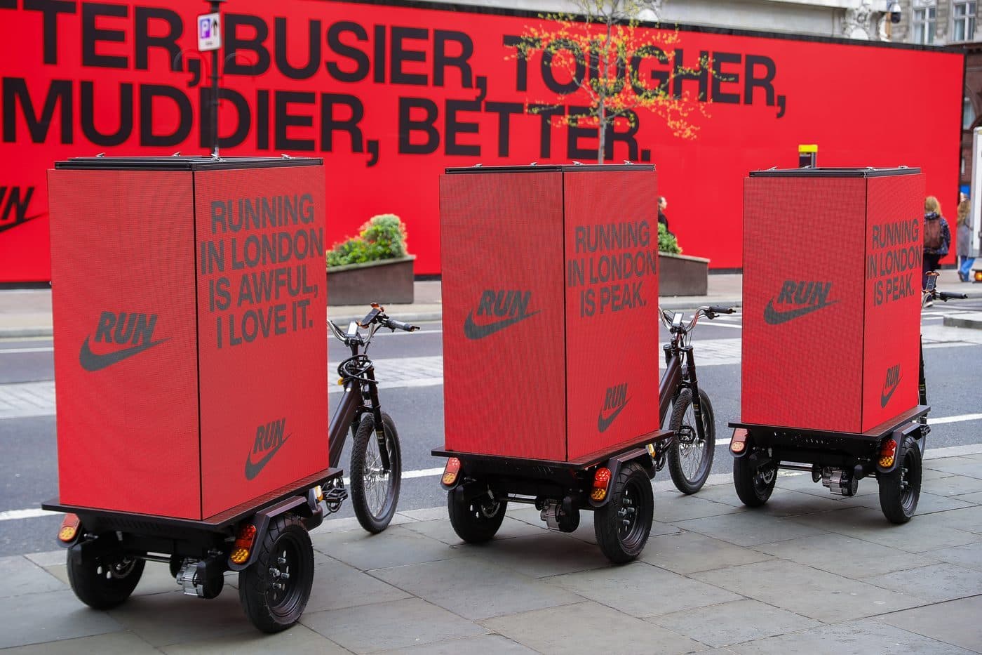 Detail of the Nike RunTown creative on the Digital AdBike LED screens
