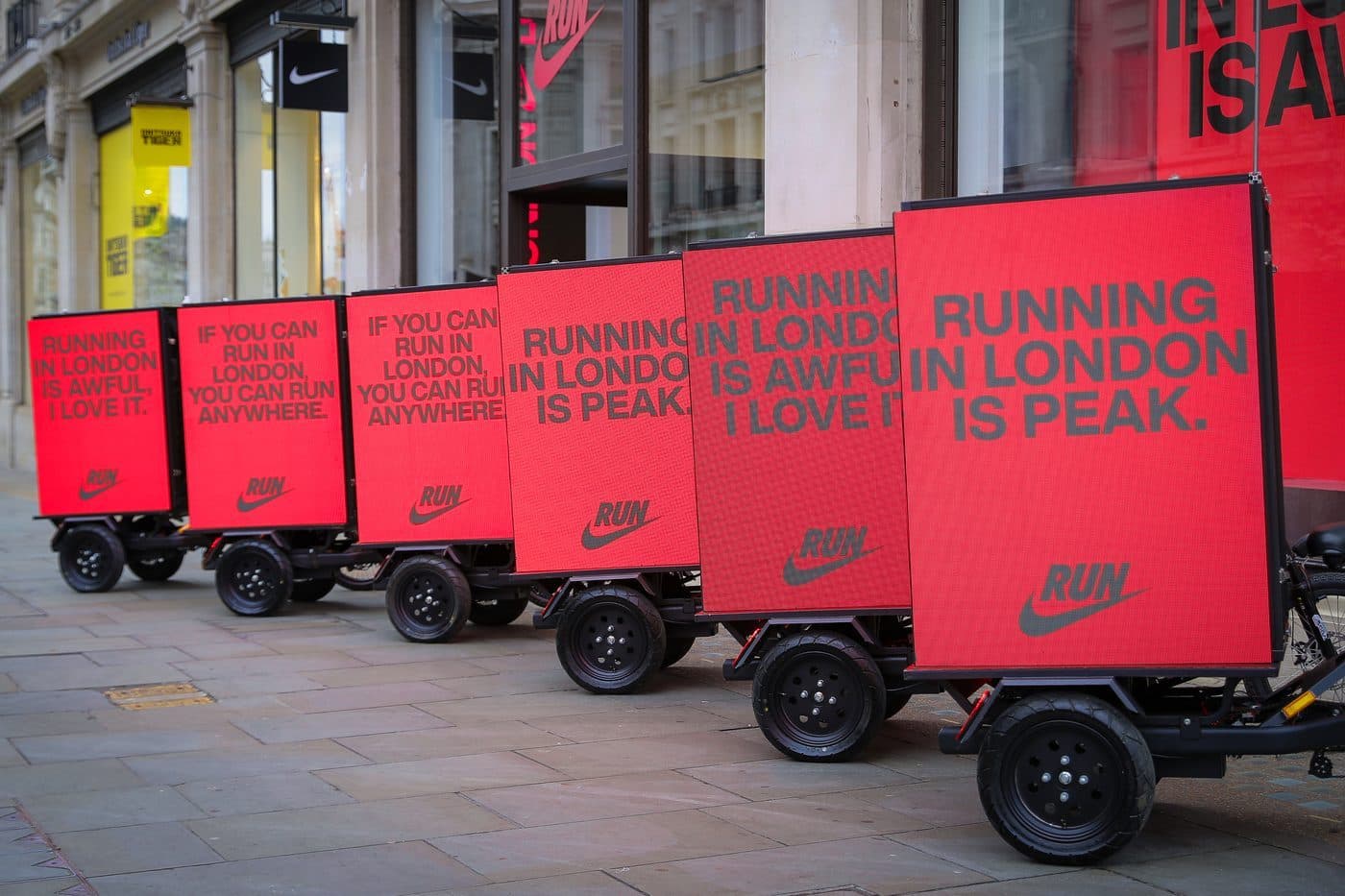 The six-bike Nike fleet lined up outside the RunTown pop-up