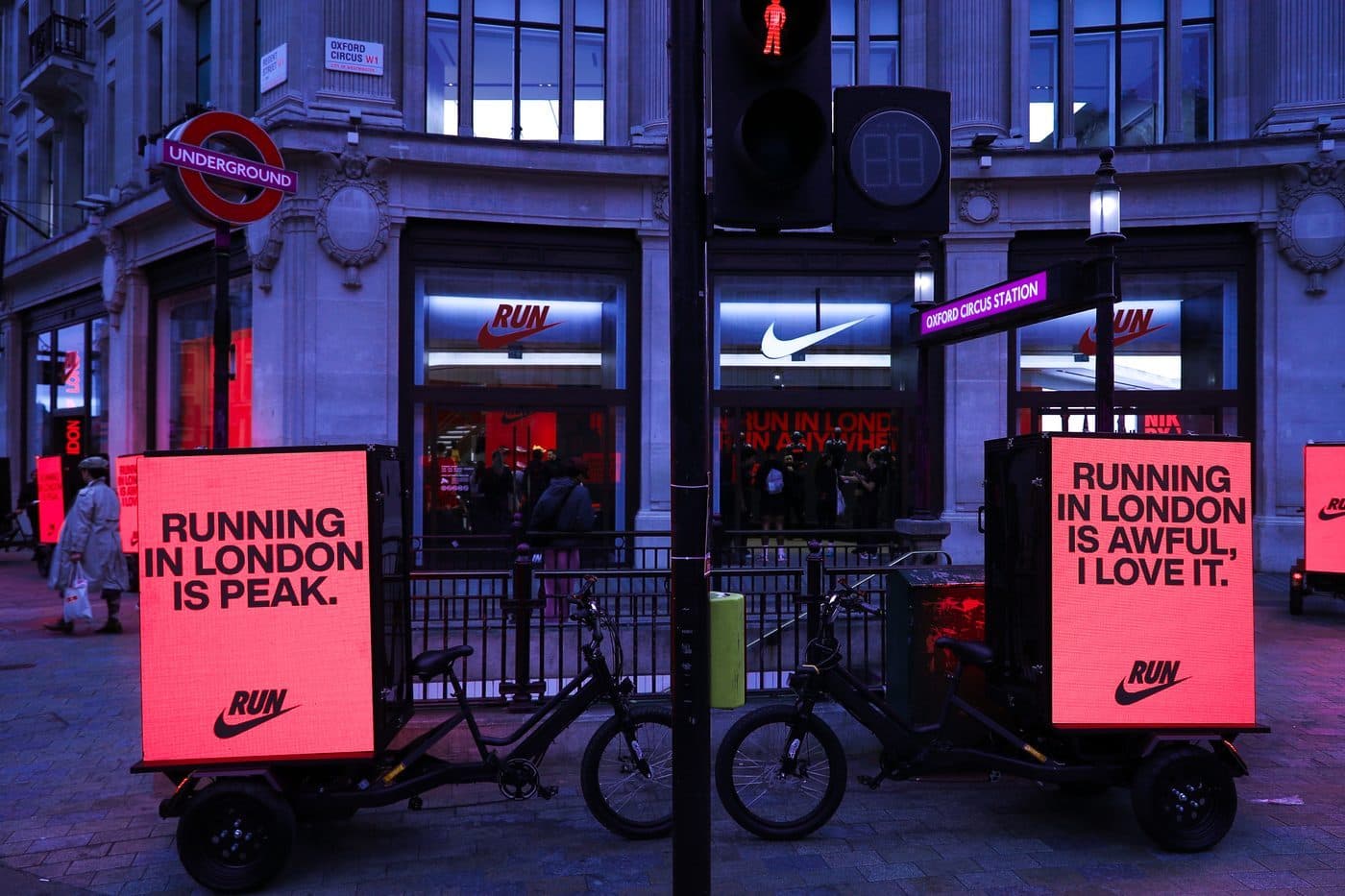 Nike Digital AdBikes passing Oxford Circus
