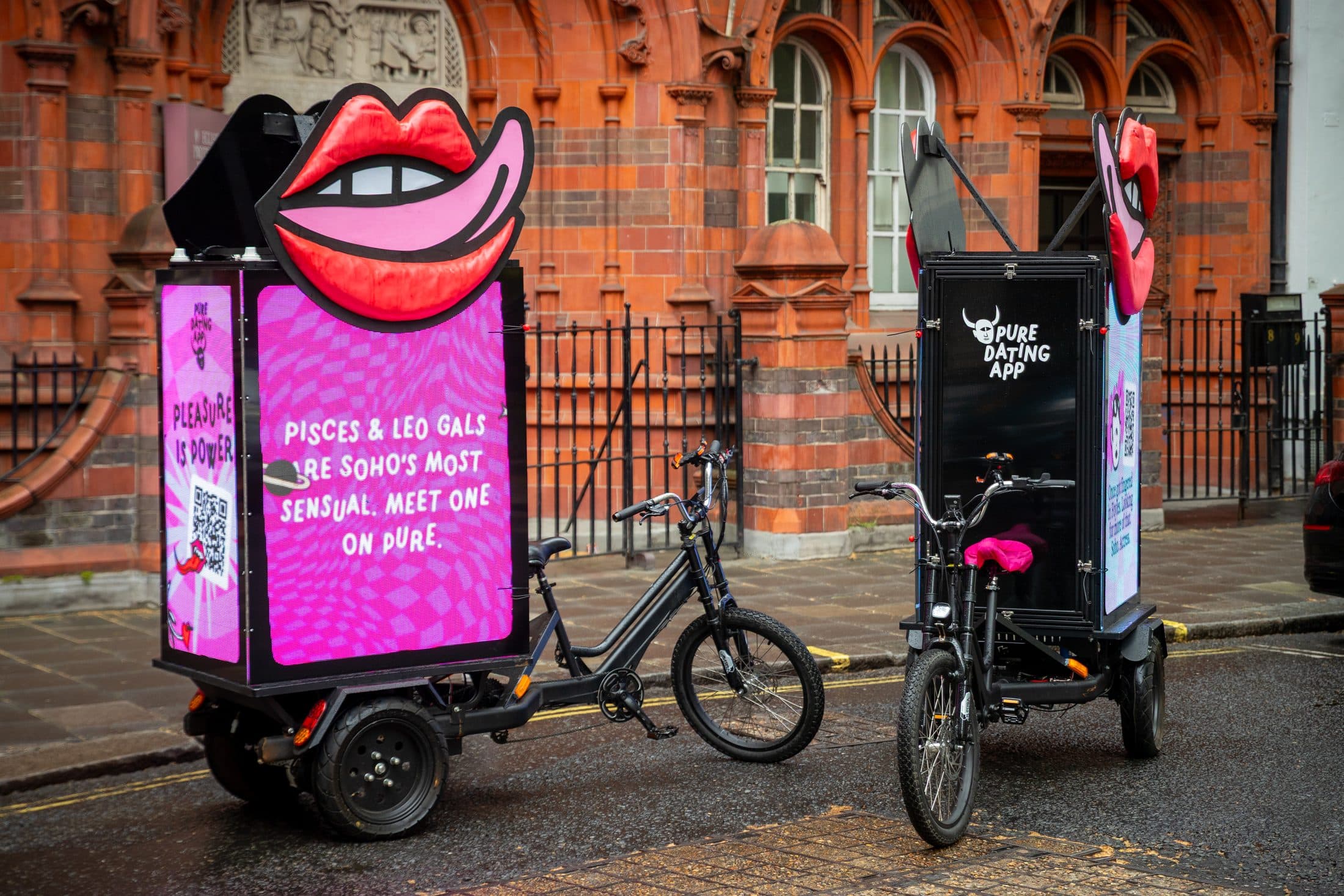 The Pure Digital AdBike with custom 3D lips build parked on a central London street