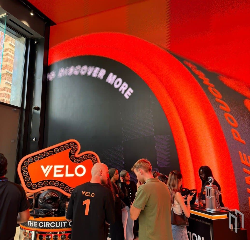 Velo x McLaren Circuit Collection display inside the Future Stores pop-up