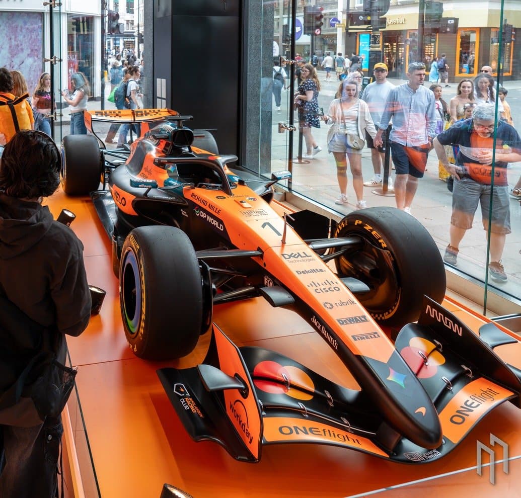 McLaren F1 show car on display in the Future Stores window on Oxford Street