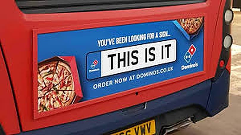 Standard bus rear advertising panel on the back of a UK bus