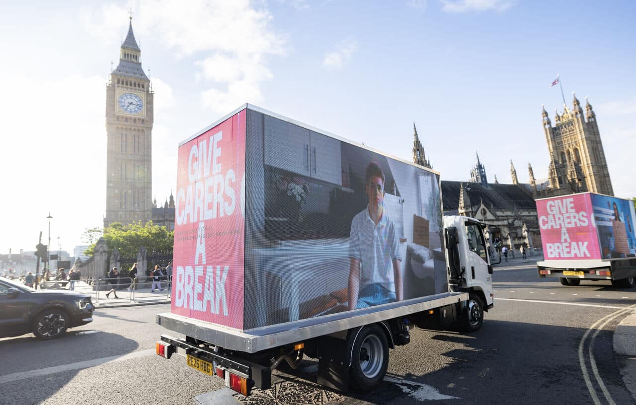 Digital AdVan LED screens running a live campaign at Parliament Square beside Big Ben, London
