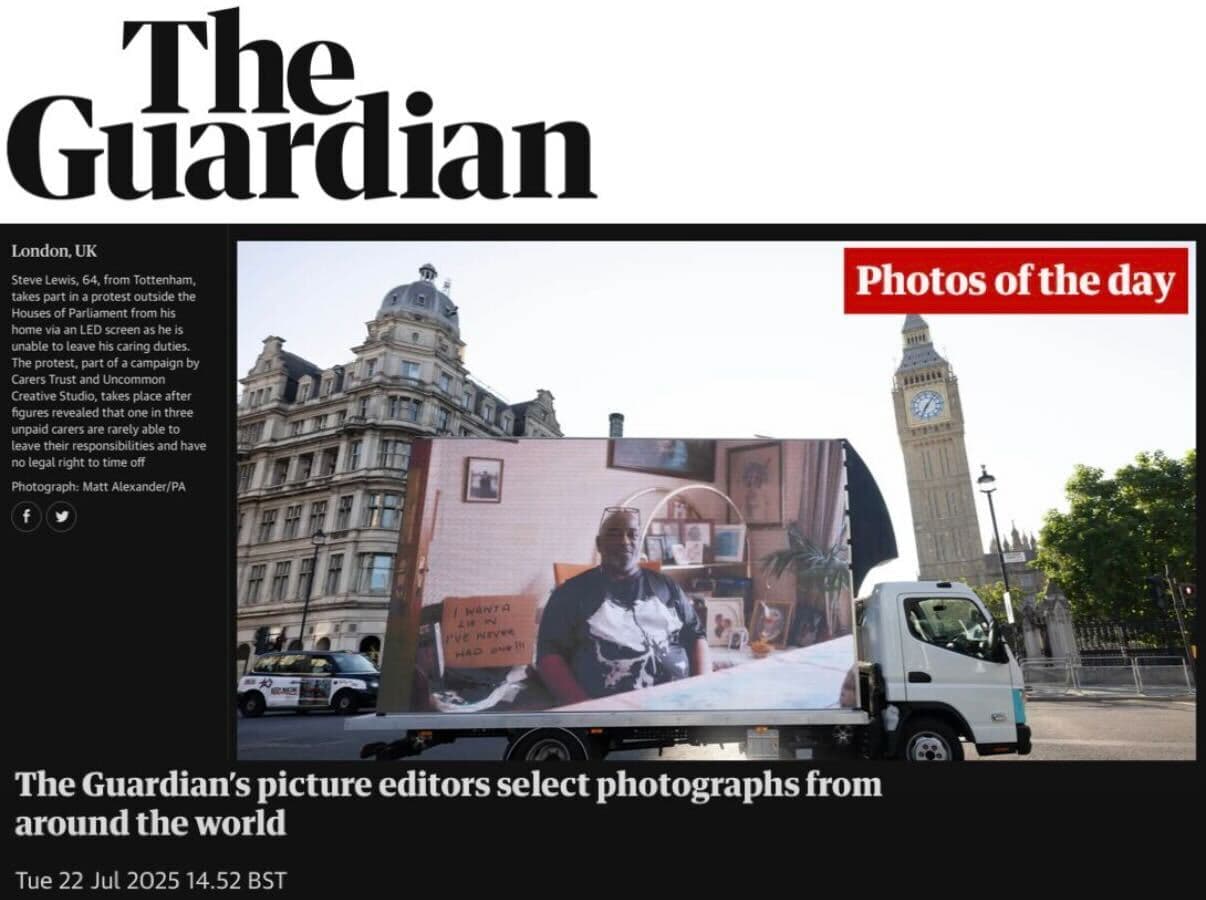 Carers Trust Protest From Home Digital AdVan outside Parliament
