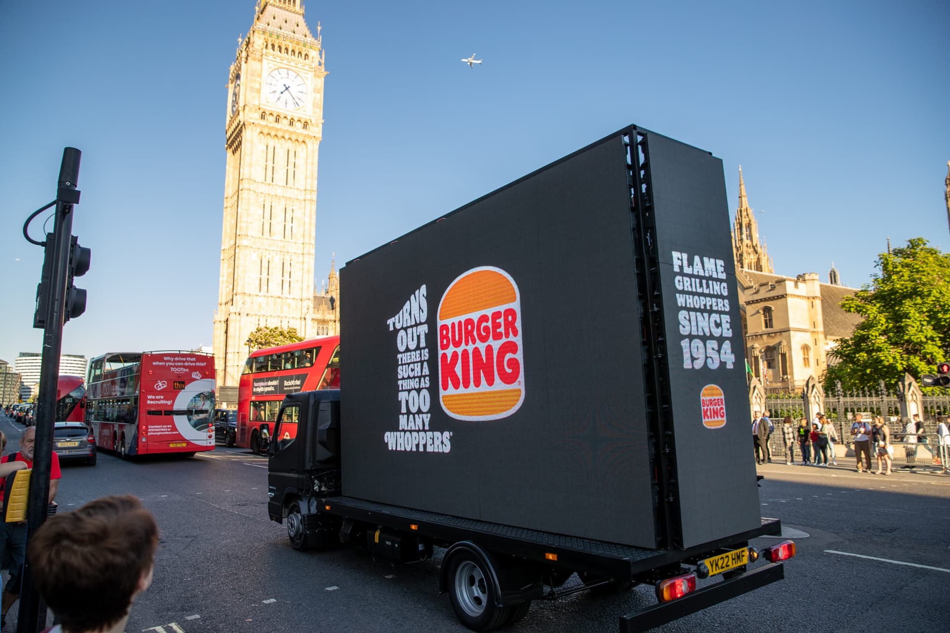 Monster Digital AdVan at Westminster running a Burger King campaign
